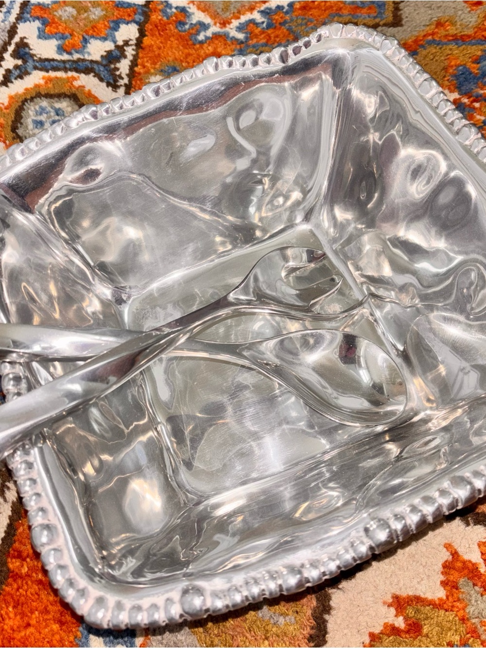 Beatriz Ball Salad Bowl/Server with Matching Tongs - Shiny Silver